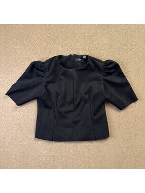 Tahari Women's Black Faux Leather Puffed Sleeve Size M/M